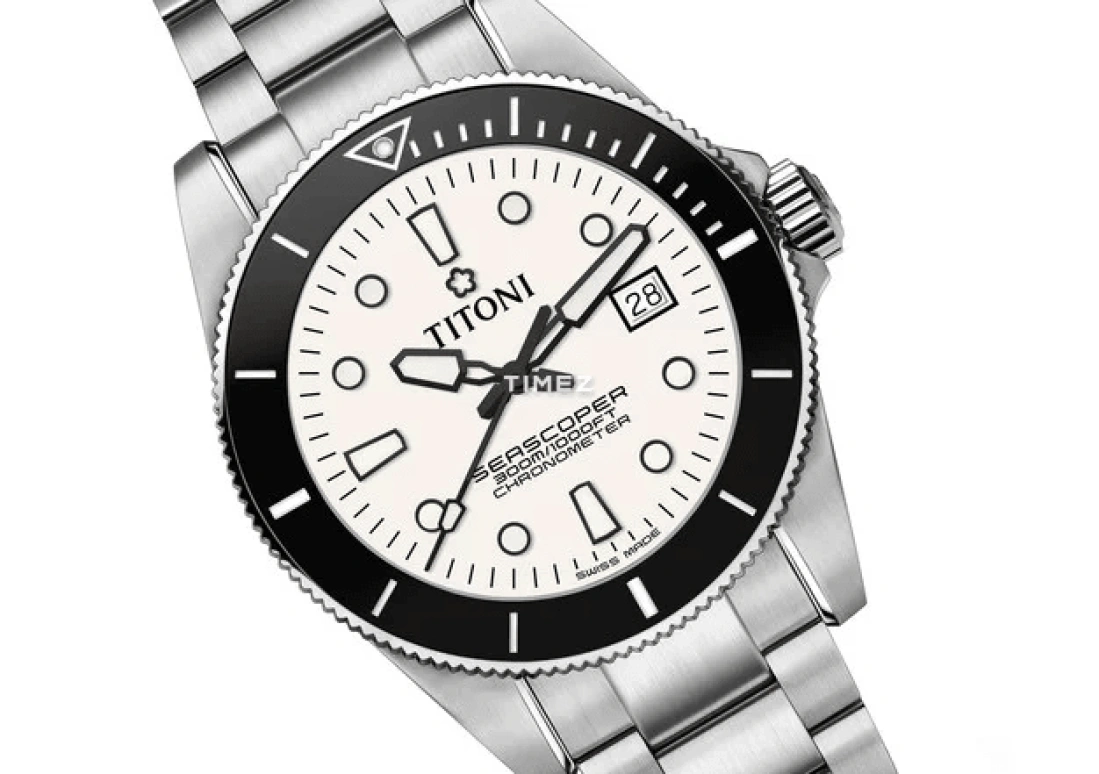 Titoni,SEASCOPER 42mm,42mm,Stainless Steel,White,Automatic,Day,Sapphire,Crystal Glass,83300 S,83300 S-BK-713