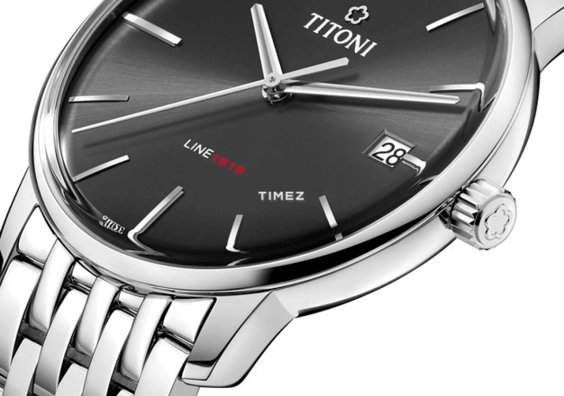 Titoni,LINE 1919 40mm,40mm,Stainless Steel,Black,Smoky Coal,Automatic,Day,Sapphire,Crystal Glass,83919 S,83919 S-576