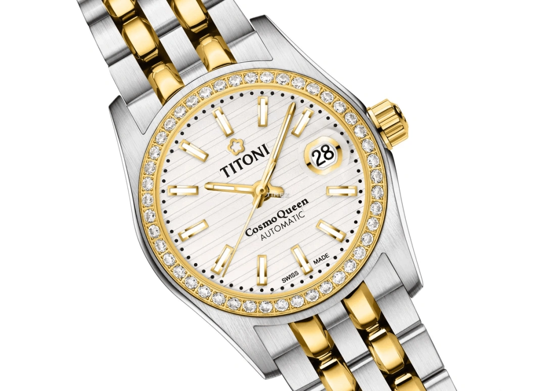 Titoni,COSMO 27mm,27mm,Stainless Steel,Silver,Automatic,Day,Sapphire,Crystal Glass,729 SY,729 SY-DB-695