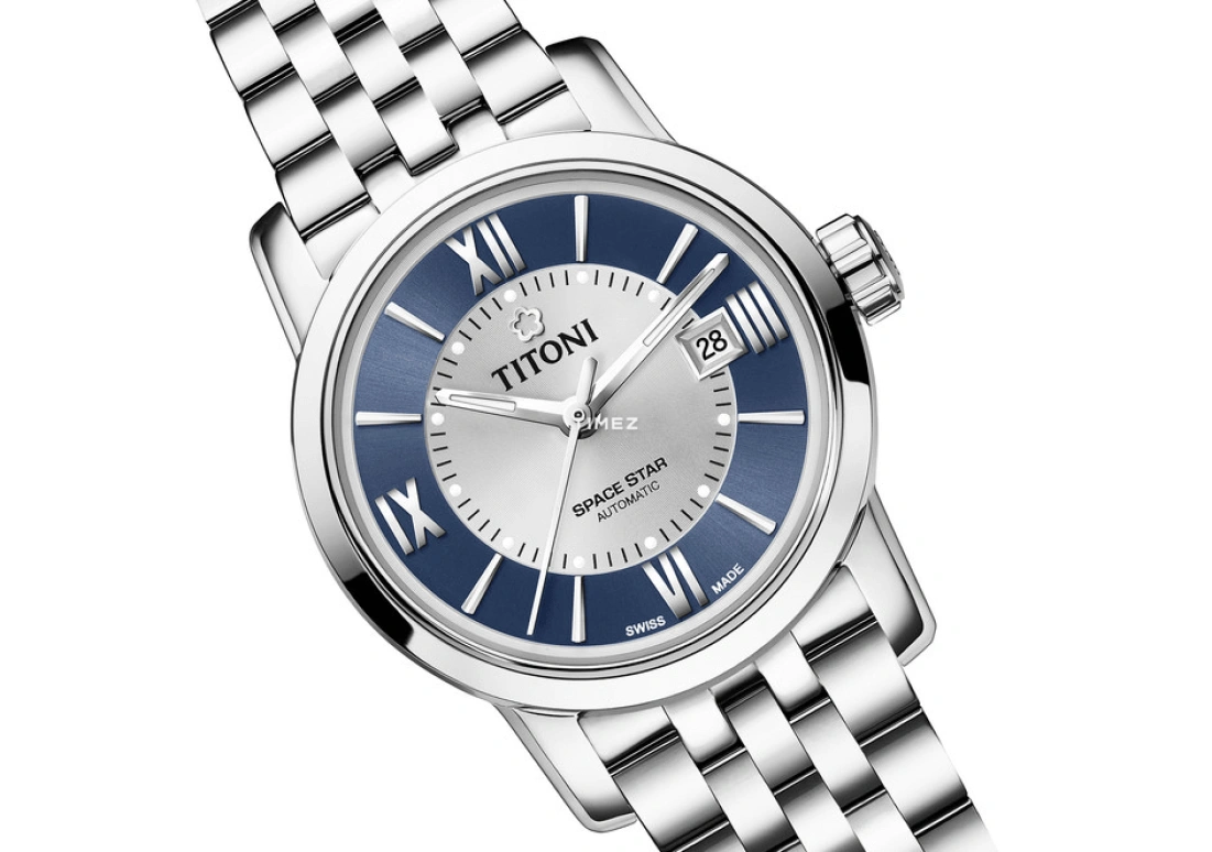 Titoni,SPACE STAR 28mm,28mm,Stainless Steel,Silver,Blue,Automatic,Day,Sapphire,Crystal Glass,23538 S,23538 S-580