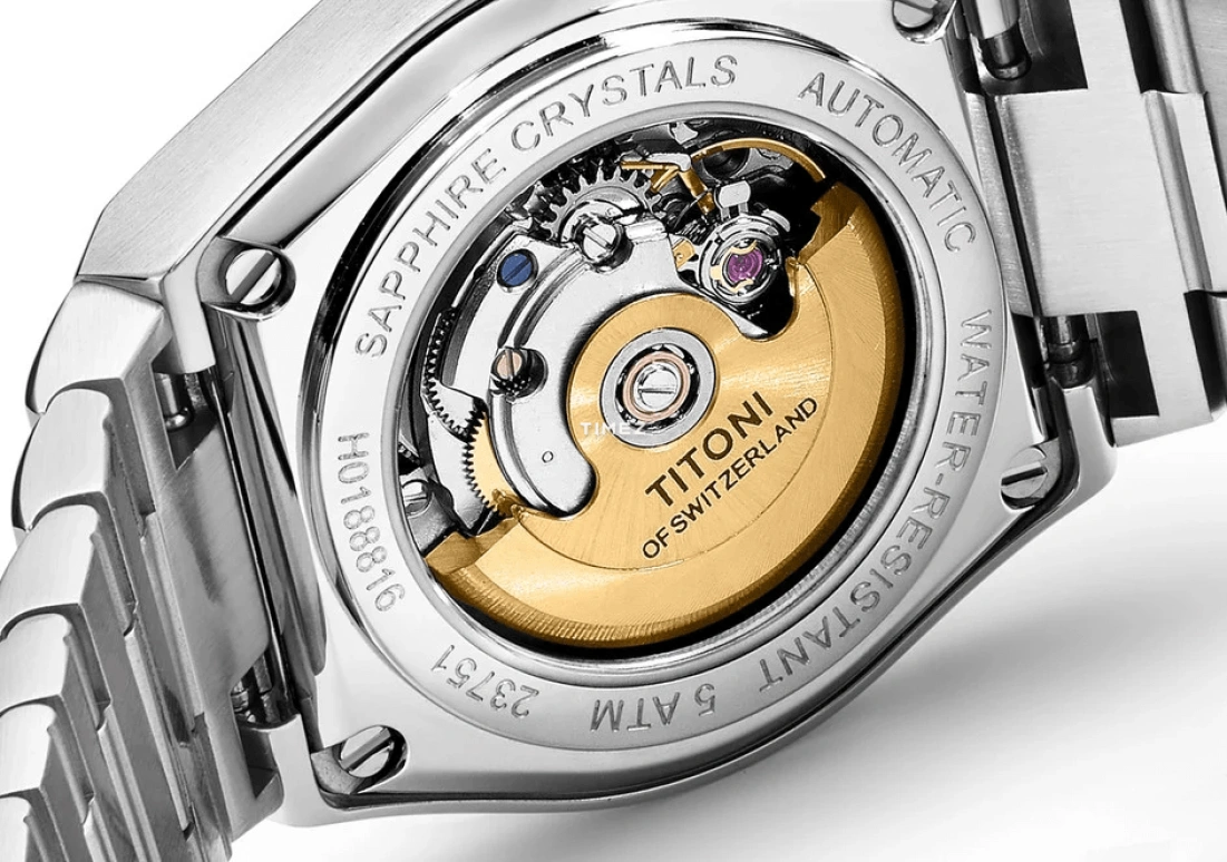 Titoni,IMPETUS 28.50mm,28.50mm,Stainless Steel,Silver,Automatic,Day,Sapphire,Crystal Glass,23751 S,23751 S-629