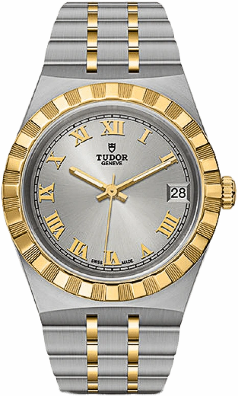 Tudor,Royal 34mm,34mm,Yellow Gold,Stainless Steel,Silver,Automatic,Date,38hours,28403,28403-0001