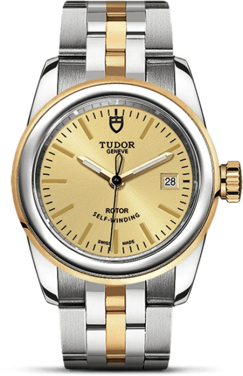 Tudor,Glamour 26mm,26mm,Yellow Gold,Stainless Steel,Champagne,Automatic,Date,38hours,51003,51003-0004