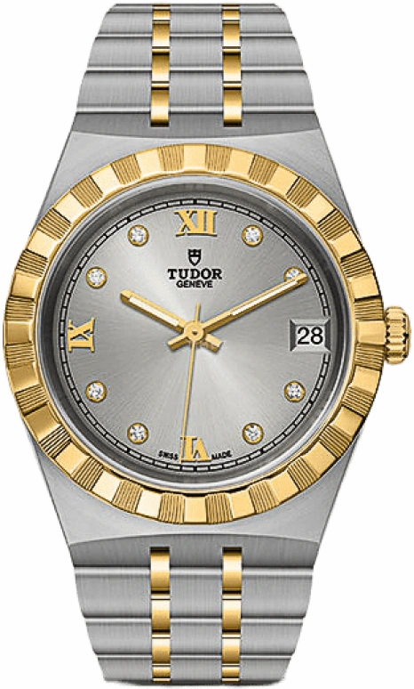 Tudor,Royal 34mm,34mm,Yellow Gold,Stainless Steel,Silver,Automatic,Date,38hours,28403,28403-0002