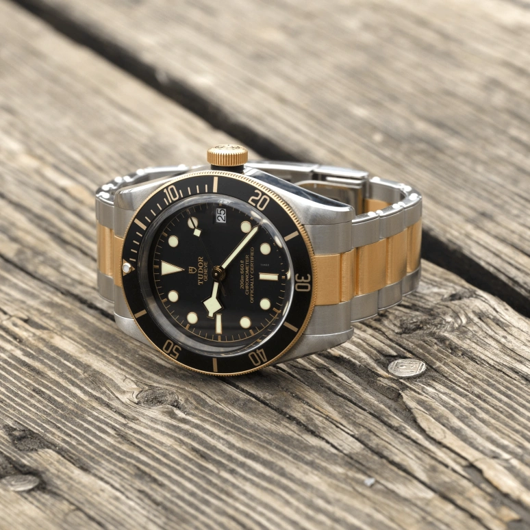 Tudor,Black Bay 41mm,41mm,Yellow Gold,Stainless Steel,Black,Automatic,Date,70hours,79733N,79733N-0008