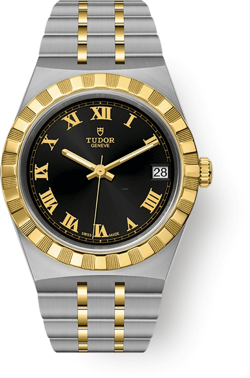 Tudor,Royal 34mm,34mm,Yellow Gold,Stainless Steel,Black,Automatic,Date,38hours,28403,28403-0003