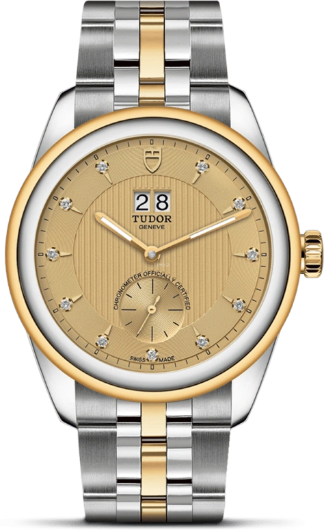 Tudor,Glamour 42mm,42mm,Yellow Gold,Stainless Steel,Champagne,Automatic,Big Date,70hours,57103,57103-0006