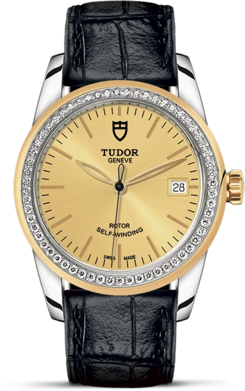Tudor,Glamour 36mm,36mm,Yellow Gold,Stainless Steel,Champagne,Automatic,Date,38hours,55023,55023-0049