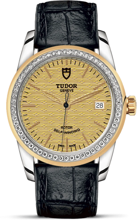 Tudor,Glamour 36mm,36mm,Yellow Gold,Stainless Steel,Champagne,Automatic,Date,38hours,55023,55023-0051