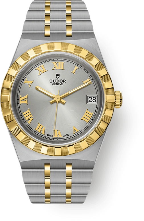 Tudor,Royal 34mm,34mm,Yellow Gold,Stainless Steel,Silver,Automatic,Date,38hours,28403,28403-0001