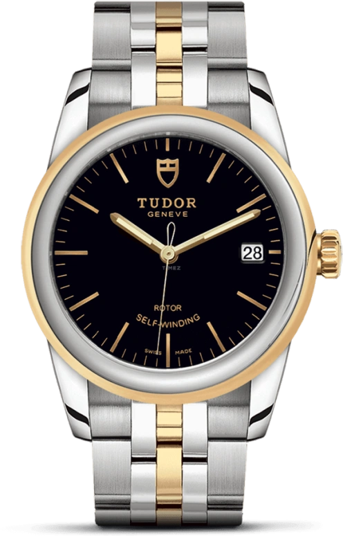 Tudor,Glamour 36mm,36mm,Yellow Gold,Stainless Steel,Black,Automatic,Date,38hours,55003,55003-0007