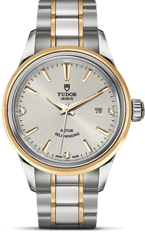 Tudor,Style 28mm,28mm,Yellow Gold,Stainless Steel,Silver,Automatic,Date,38hours,12103,12103-0005