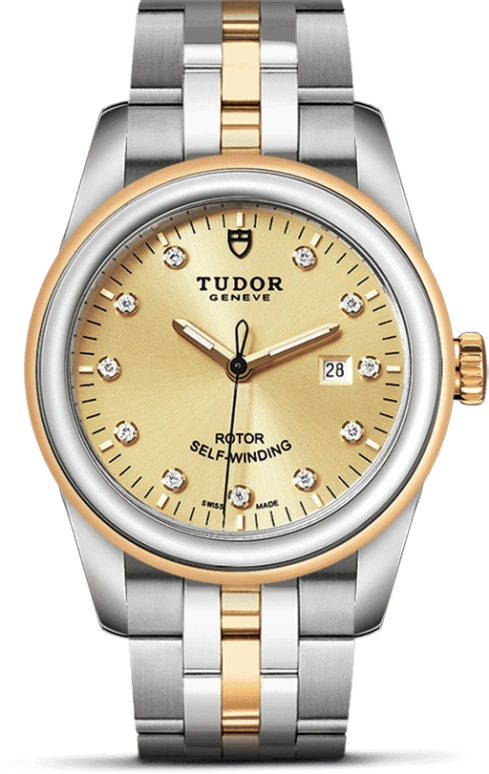 Tudor,Glamour 31mm,31mm,Yellow Gold,Stainless Steel,Champagne,Automatic,Date,38hours,53003,53003-0006