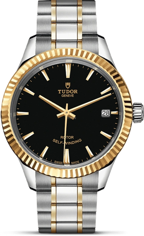 Tudor,Style 34mm,34mm,Yellow Gold,Stainless Steel,Black,Automatic,Date,38hours,12313,12313-0005