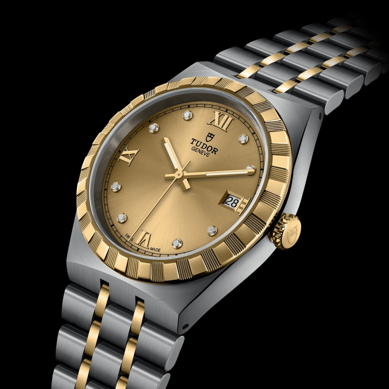 Tudor,Royal 38mm,38mm,Yellow Gold,Stainless Steel,Champagne,Automatic,Date,38hours,28503,28503-0005