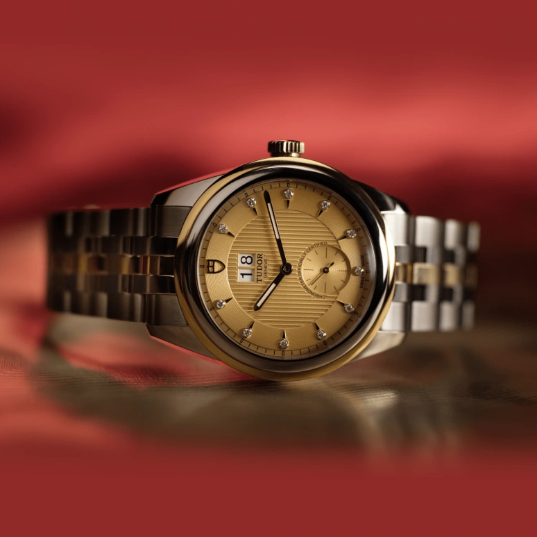 Tudor,Glamour 42mm,42mm,Yellow Gold,Stainless Steel,Champagne,Automatic,Big Date,70hours,57103,57103-0006