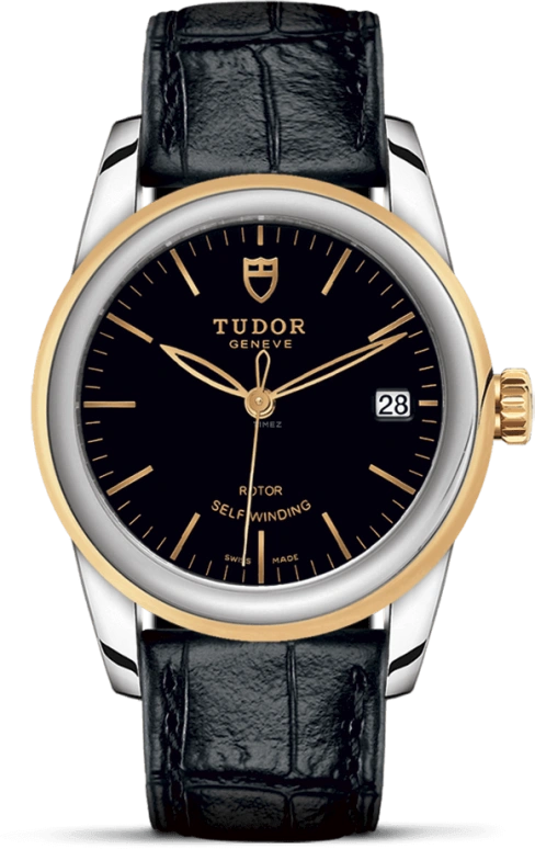 Tudor,Glamour 36mm,36mm,Yellow Gold,Stainless Steel,Black,Automatic,Date,38hours,55003,55003-0029