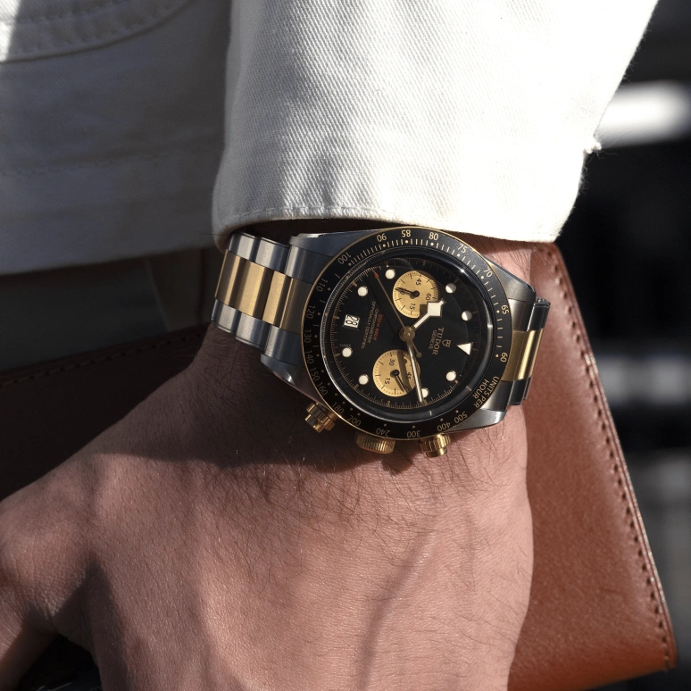 Tudor,Black Bay Chronograph 41mm,41mm,Yellow Gold,Stainless Steel,Black,Automatic,Chronograph,Day,79363N,79363N-0001