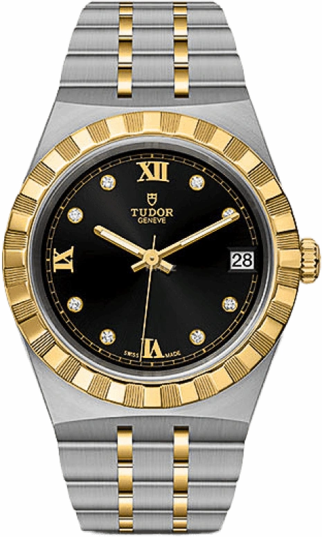 Tudor,Royal 34mm,34mm,Yellow Gold,Stainless Steel,Black,Automatic,Date,38hours,28403,28403-0005