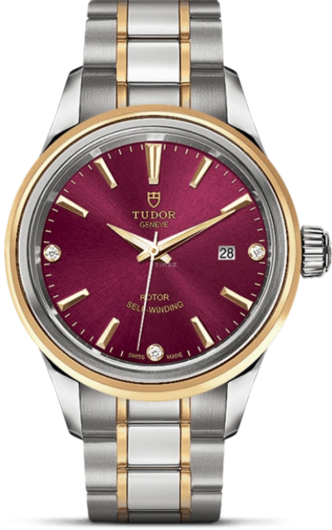 Tudor,Style 28mm,28mm,Yellow Gold,Stainless Steel,Purple,Automatic,Date,38hours,12103,12103-0015