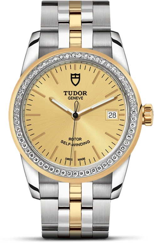 Tudor,Glamour 36mm,36mm,Yellow Gold,Stainless Steel,Champagne,Automatic,Date,38hours,55023,55023-0025