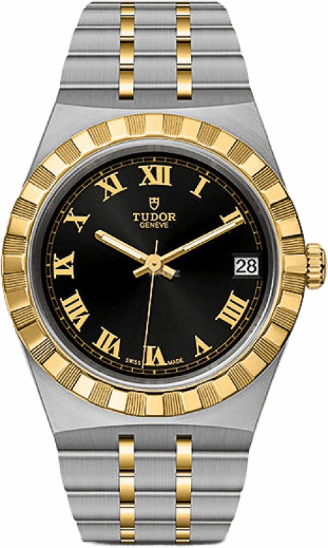 Tudor,Royal 34mm,34mm,Yellow Gold,Stainless Steel,Black,Automatic,Date,38hours,28403,28403-0003
