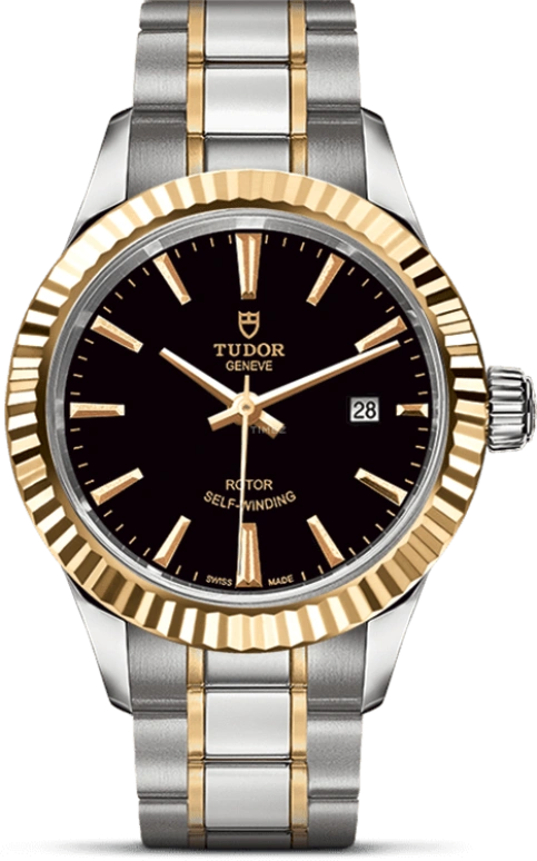 Tudor,Style 28mm,28mm,Yellow Gold,Stainless Steel,Black,Automatic,Date,38hours,12113,12113-0005