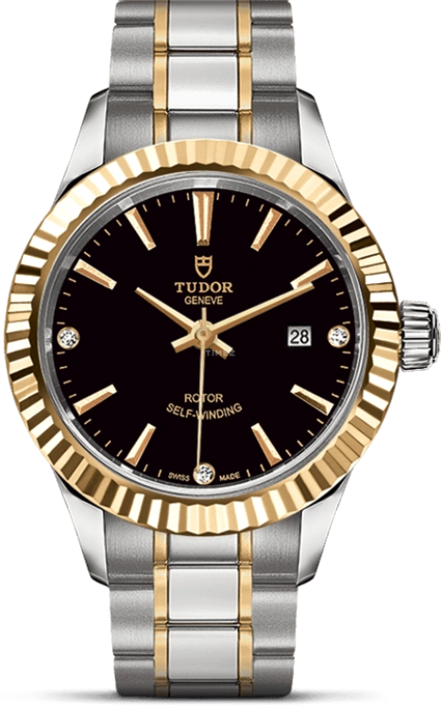 Tudor,Style 28mm,28mm,Yellow Gold,Stainless Steel,Black,Automatic,Date,38hours,12113,12113-0011