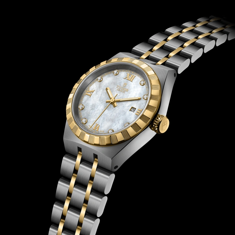 Tudor,Royal 28mm,28mm,Yellow Gold,Stainless Steel,White,Automatic,Date,38hours,28303,28303-0007