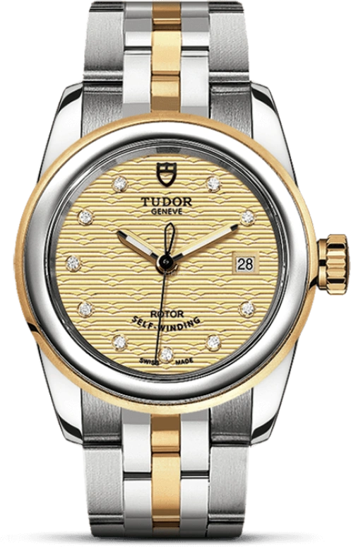Tudor,Glamour 26mm,26mm,Yellow Gold,Stainless Steel,Champagne,Automatic,Date,38hours,51003,51003-0005
