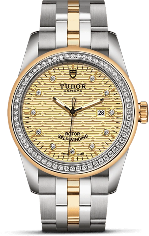 Tudor,Glamour 31mm,31mm,Yellow Gold,Stainless Steel,Champagne,Automatic,Date,38hours,53023,53023-0023