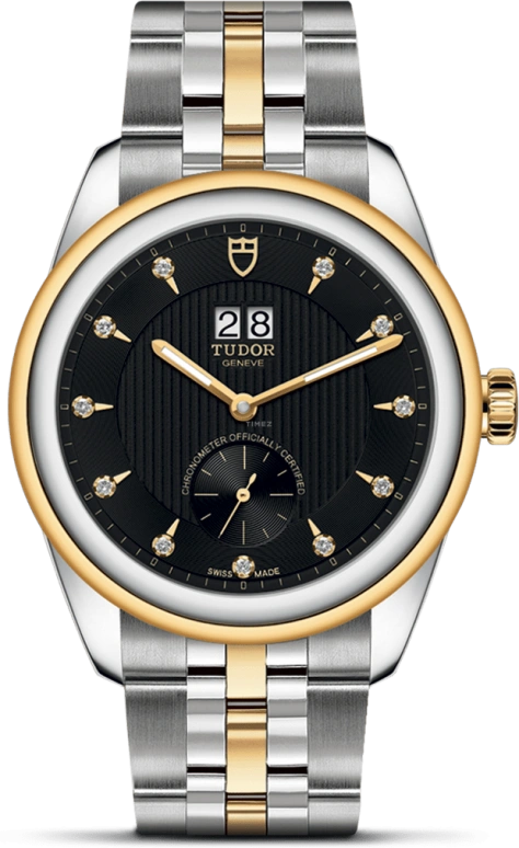 Tudor,Glamour 42mm,42mm,Yellow Gold,Stainless Steel,Black,Automatic,Big Date,70hours,57103,57103-0004