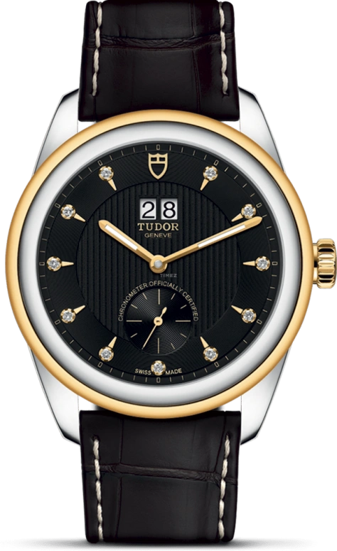 Tudor,Glamour 42mm,42mm,Yellow Gold,Stainless Steel,Black,Automatic,Big Date,70hours,57103,57103-0022