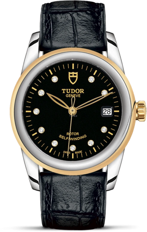 Tudor,Glamour 36mm,36mm,Yellow Gold,Stainless Steel,Black,Automatic,Date,38hours,55003,55003-0037