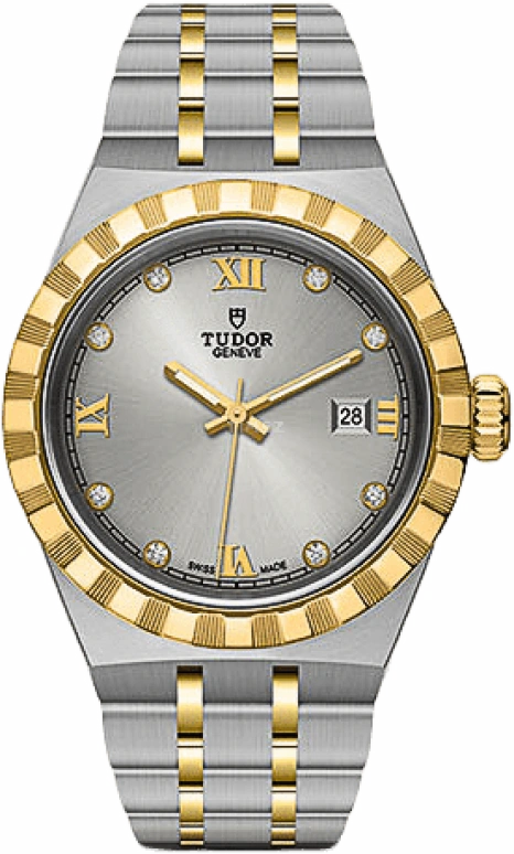 Tudor,Royal 28mm,28mm,Yellow Gold,Stainless Steel,Silver,Automatic,Date,38hours,28303,28303-0002
