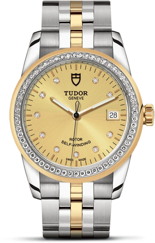 Tudor,Glamour 36mm,36mm,Yellow Gold,Stainless Steel,Champagne,Automatic,Date,38hours,55023,55023-0026