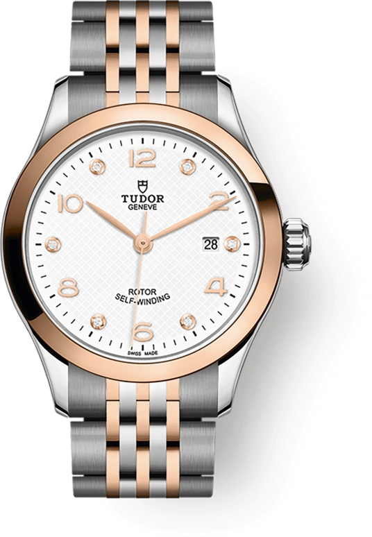 Tudor,1926 28mm,28mm,Rose Gold,Stainless Steel,White,Automatic,Day,38hours,91351,91351-0011