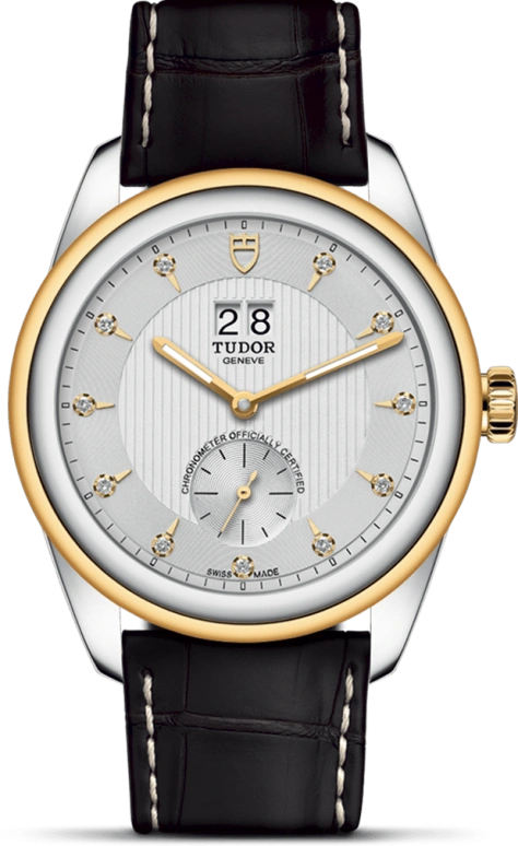 Tudor,Glamour 42mm,42mm,Yellow Gold,Stainless Steel,Silver,Automatic,Big Date,70hours,57103,57103-0023