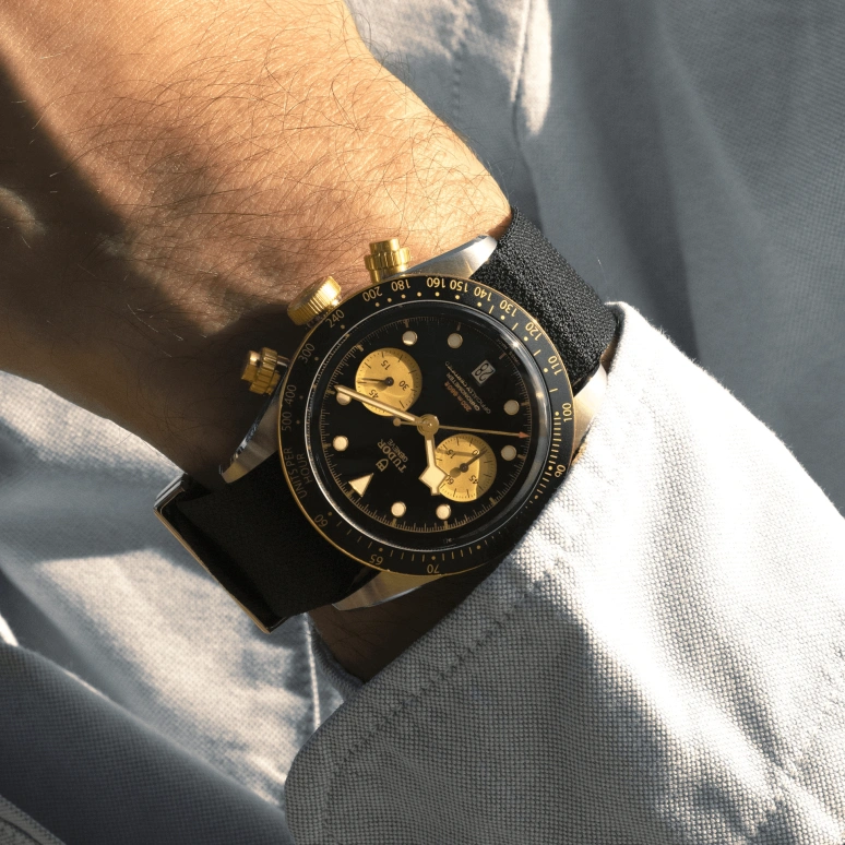 Tudor,Black Bay Chronograph 41mm,41mm,Yellow Gold,Stainless Steel,Black,Automatic,Chronograph,Day,79363N,79363N-0003