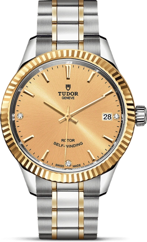 Tudor,Style 34mm,34mm,Yellow Gold,Stainless Steel,Champagne,Automatic,Date,38hours,12313,12313-0007