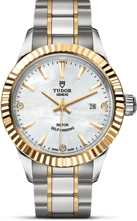 Tudor,Style 28mm,28mm,Yellow Gold,Stainless Steel,White,Automatic,Date,38hours,12113,12113-0017