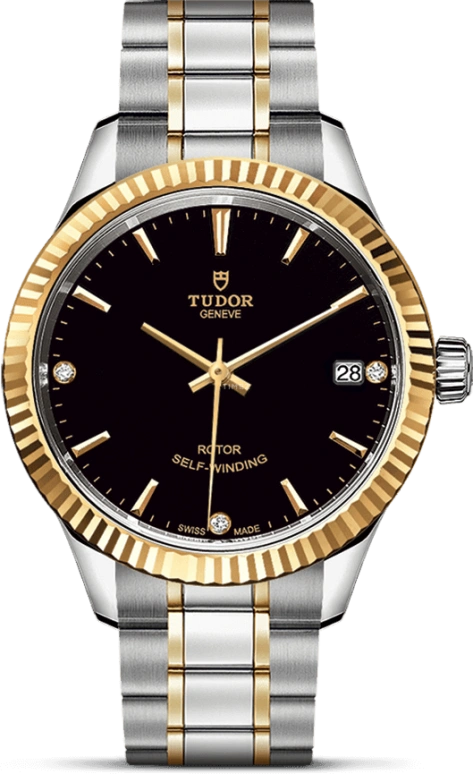 Tudor,Style 34mm,34mm,Yellow Gold,Stainless Steel,Black,Automatic,Date,38hours,12313,12313-0011