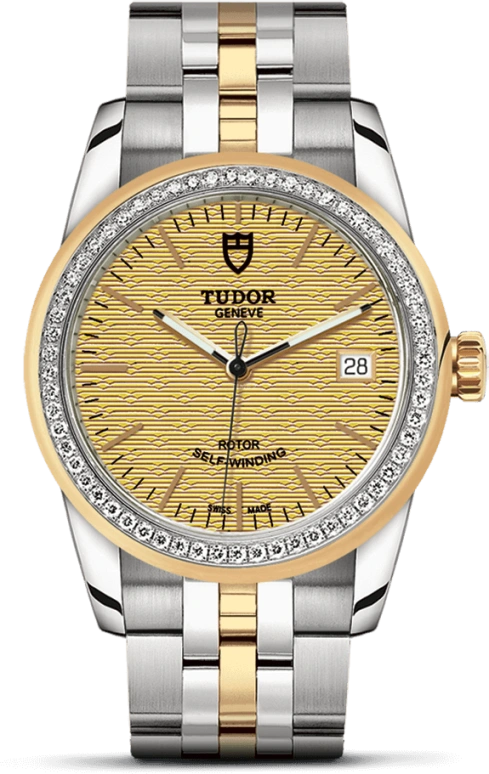 Tudor,Glamour 36mm,36mm,Yellow Gold,Stainless Steel,Champagne,Automatic,Date,38hours,55023,55023-0027