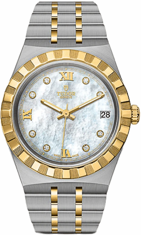 Tudor,Royal 34mm,34mm,Yellow Gold,Stainless Steel,White,Automatic,Date,38hours,28403,28403-0007