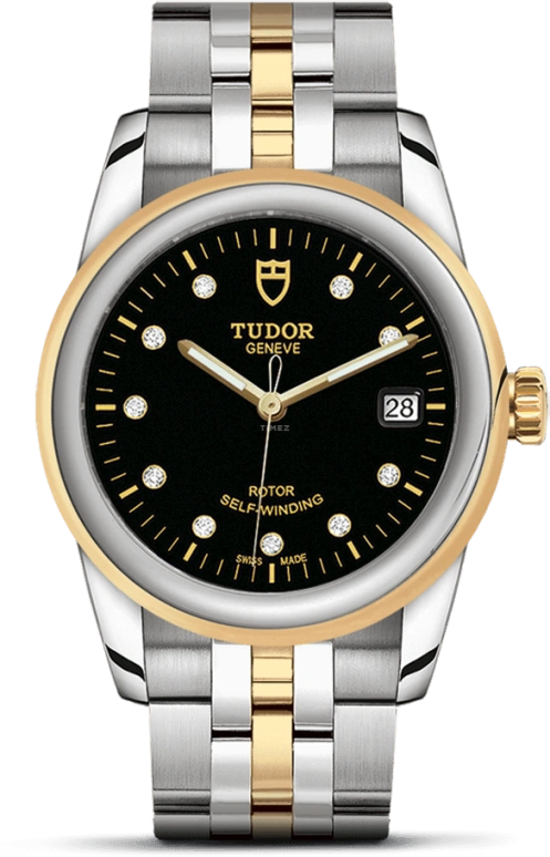Tudor,Glamour 36mm,36mm,Yellow Gold,Stainless Steel,Black,Automatic,Date,38hours,55003,55003-0008