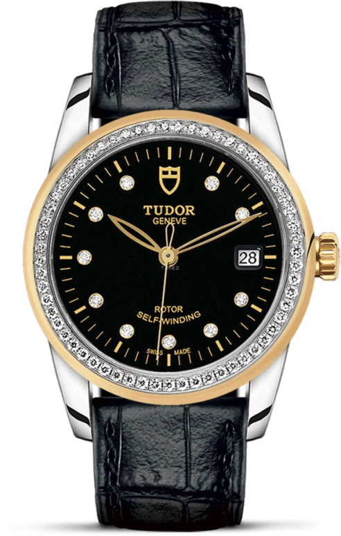 Tudor,Glamour 36mm,36mm,Yellow Gold,Stainless Steel,Black,Automatic,Date,38hours,55023,55023-0046