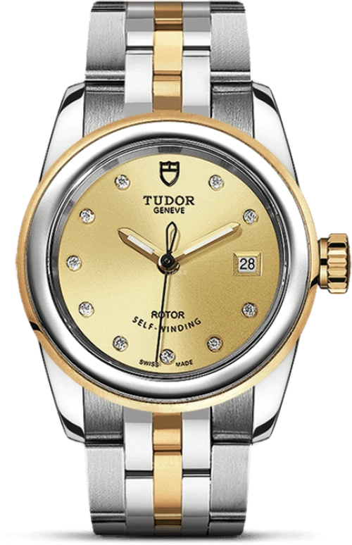 Tudor,Glamour 26mm,26mm,Yellow Gold,Stainless Steel,Champagne,Automatic,Date,38hours,51003,51003-0003