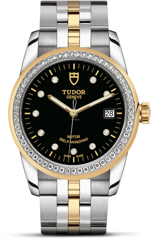 Tudor,Glamour 36mm,36mm,Yellow Gold,Stainless Steel,Black,Automatic,Date,38hours,55023,55023-0022