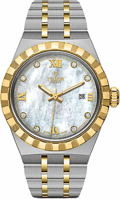 Tudor,Royal 28mm,28mm,Yellow Gold,Stainless Steel,White,Automatic,Date,38hours,28303,28303-0007