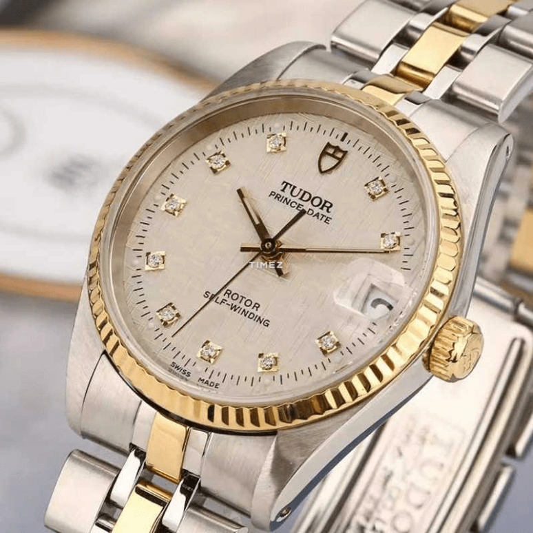 Tudor,Glamour 32mm,32mm,Stainless Steel,Gold,Automatic,Day,Sapphire,Crystal Glass,72033,72033-62453